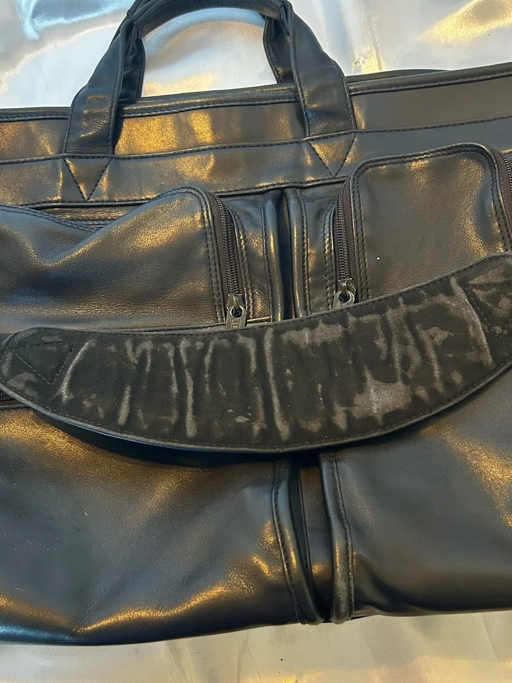 TUMI Black Leather Briefcase Laptop Bag Expandable Business Travel ALPHA 901D3